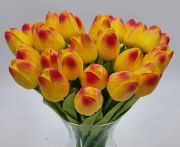  35cm hossz, 4,5-5cm-es fej, csodaszp, leth szilikon-gumi tulipn, 2db levllel: srga-ciklmen vg