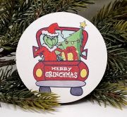  9cm-es lzervgott festett fa tbla: Grincs-es Merry Grinchmas